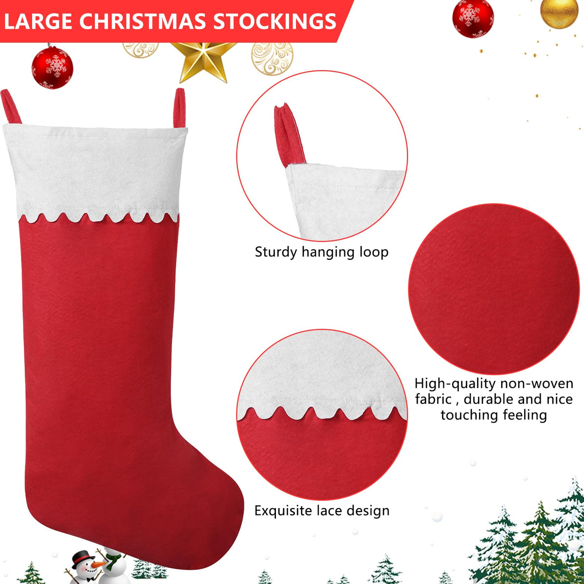Asisca 2 Pack Jumbo Felt Christmas Stockings, 38 Inches Large Red and White Felt Christmas Stockings for Xmas Tree Fireplace Hanging Decor and Holiday Party Family Home Decorations