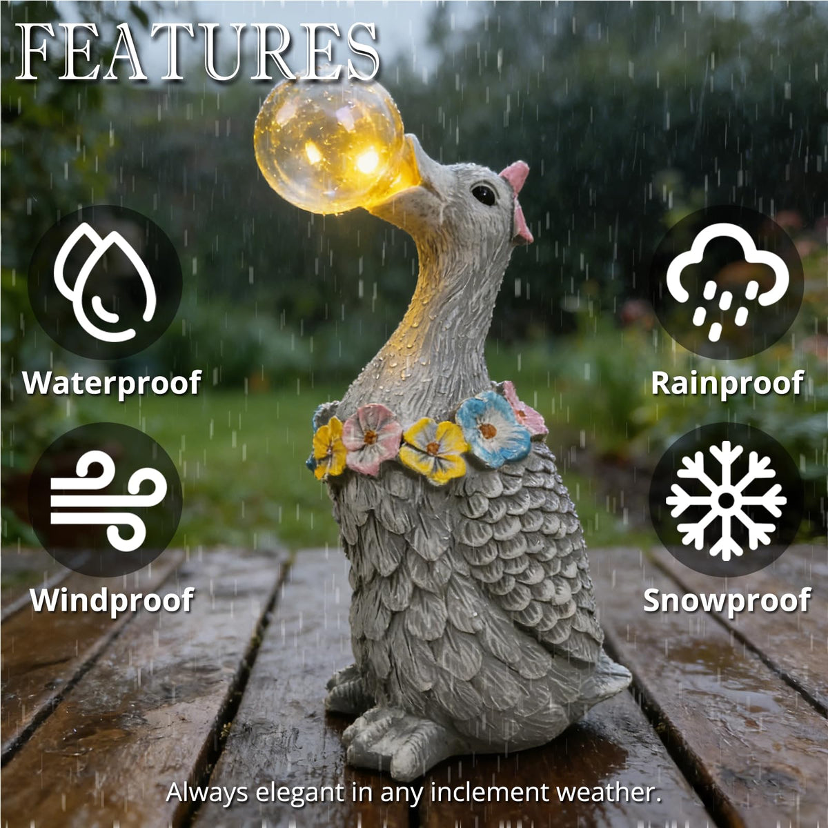 Vasesun Porch Goose Statue with Solar Bubble Light Garden Gray Figurine Decor for Yard Lawn Patio Outdoor Decorations Housewarming Gifts for Mom Grandma Women