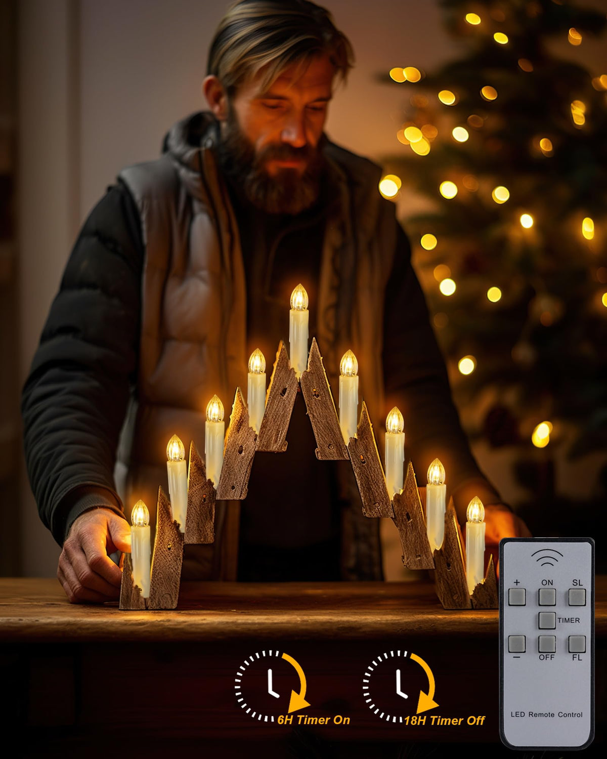 Homemory 10 PCS LED Window Candles with Remote Timer, Battery Operated Flameless Taper Christmas Candles Light with Clips/Suction Cups, Flickering Warm White Light, Dia 0.7''x H 4''