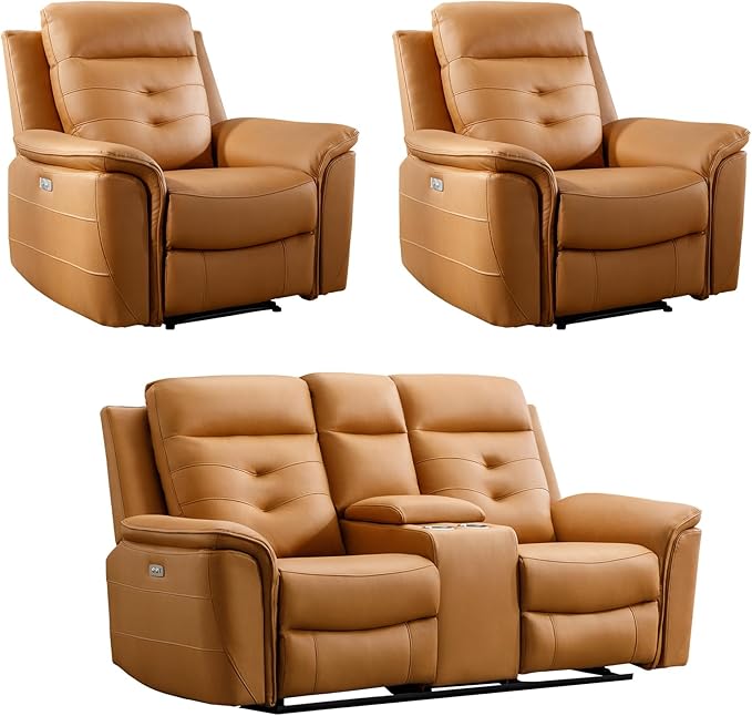 ANJ 3-Piece Faux Leather Power Recliner Sofa Set