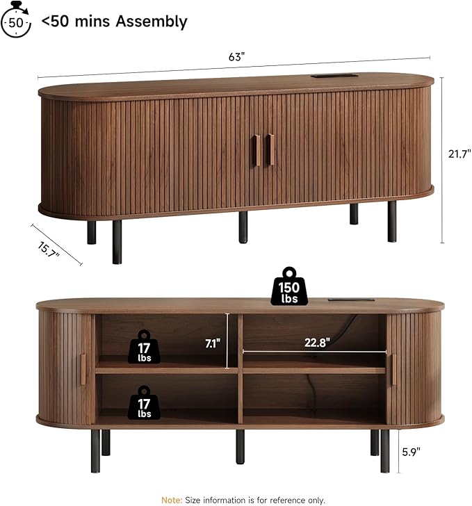 ONBRILL 63" TV Stand with Power Outlet