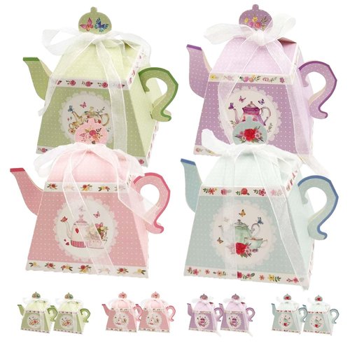GRSECPO 12 Pack Elegant Floral Tea Party Favor Boxes (Manual fold, 3.3"x3.3"x4.1"), Table Decor, Wedding, Tea Party Treat Bags for Candy, Cookies, Small Gifts