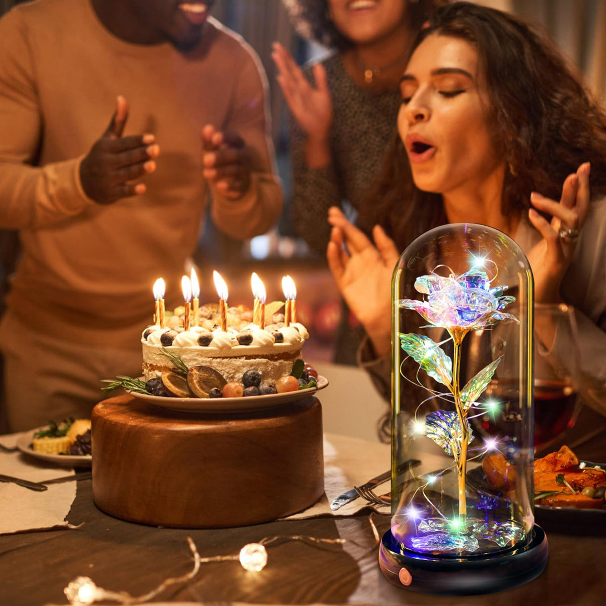 Mothers Day Flowers Gifts for Mom Women Birthday Gift, Rechargeable Galaxy Glass Rose in Glass Dome Forever Crystal Rose Anniversary Mother's Day Roses Gifts for Daughter Wife Women Grandma Rainbow