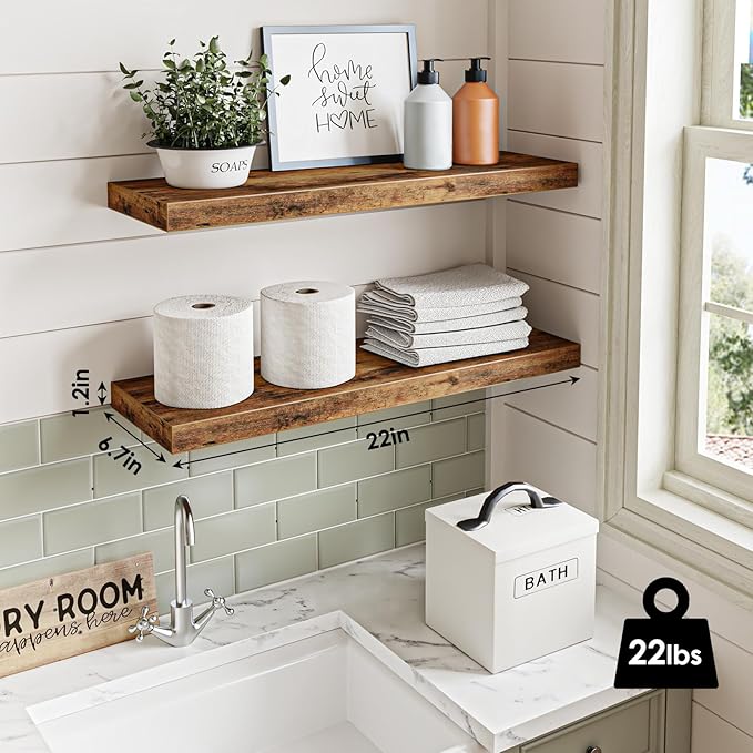 Fixwal Wood Floating Shelves for Wall, Bathroom and Kitchen, Wall Shelves for