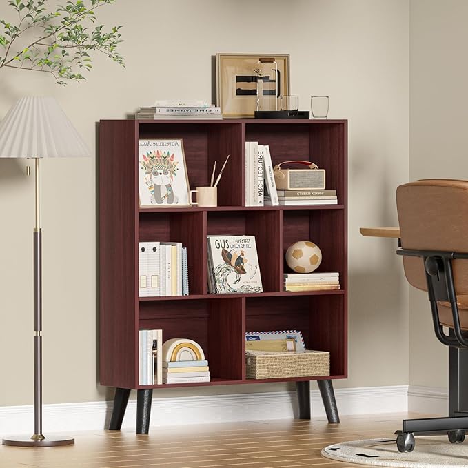 YAHARBO Walnut Bookshelf, 3 Tier Book Shelf