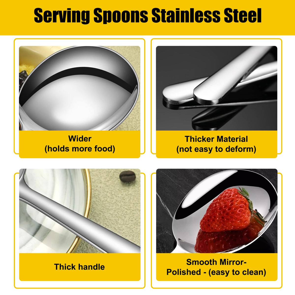 LANGMINGDE 7.9" Stainless Steel Serving Spoon for Buffet, 18/8 Large Serving Spoon Utensils, Extra-Wide 3" Head, Dishwasher Safe for Catering, Restaurants, Kitchen, Parties (1 Pack)