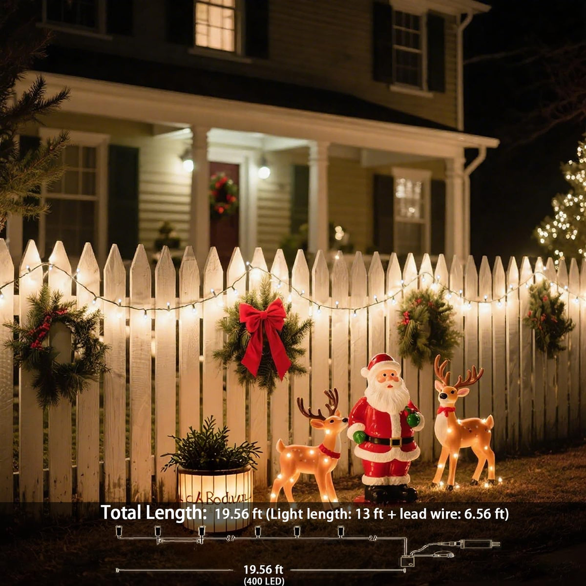 LED Cluster Lights, 400 LED Warm White Christmas Lights, 19.56FT Twinkle Christmas Tree Lights Outdoor, 8 Modes Plug in Fairy Lights for Xmas, Tree, Garland, UL Certification, Black Wire