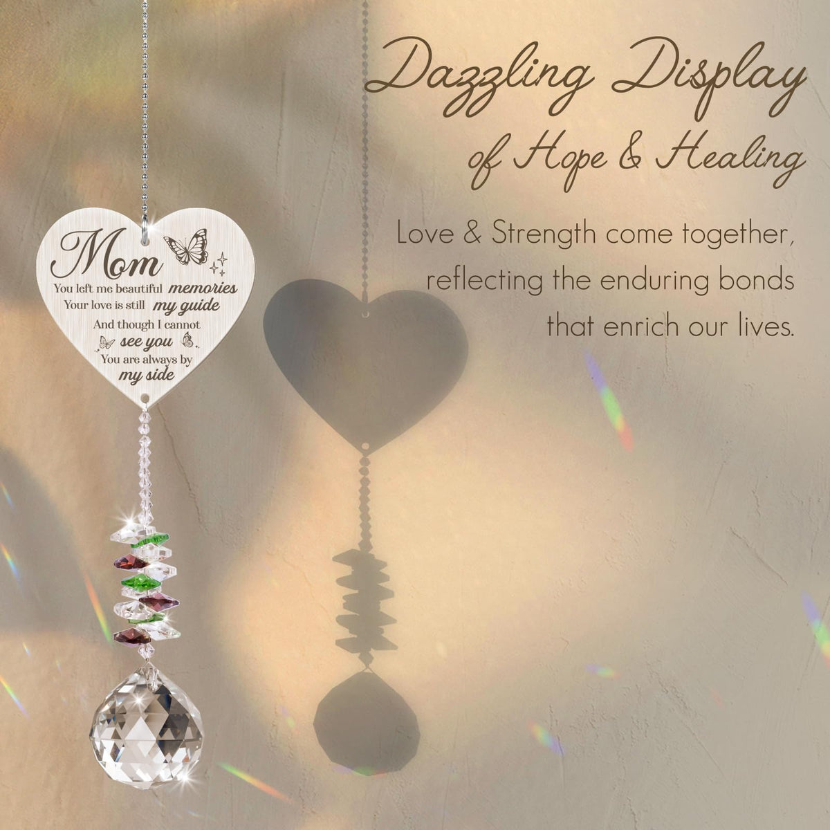 Mom in Heaven Memorial Crystal Suncatcher,Memorial Gifts for Loss of Mom,Loss of a Mother Sympathy Gifts,Hanging Crystals Ornament for Window Rainbow Maker Prisms Home Decor Gift