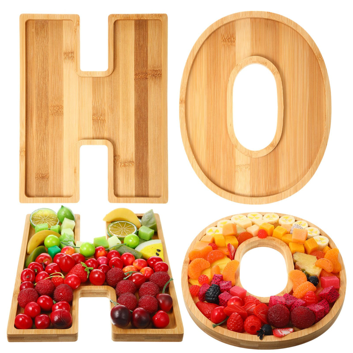 2 Pcs H O Christmas Letters Charcuterie Board Wooden Letters serving Platter Snack Serving Tray for Food Fruit Bread Cake Cookies Candy Christmas Serving Tray for Home Party Decor