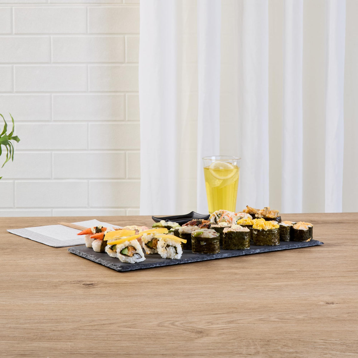 Restaurantware Rectangle Slate Platter 1 Count 15.7 x 7.8 Inch Scratch-Resistant Slate Cheese Board Modern Serving Tray Black Rustic Design for Charcuterie and Appetizers