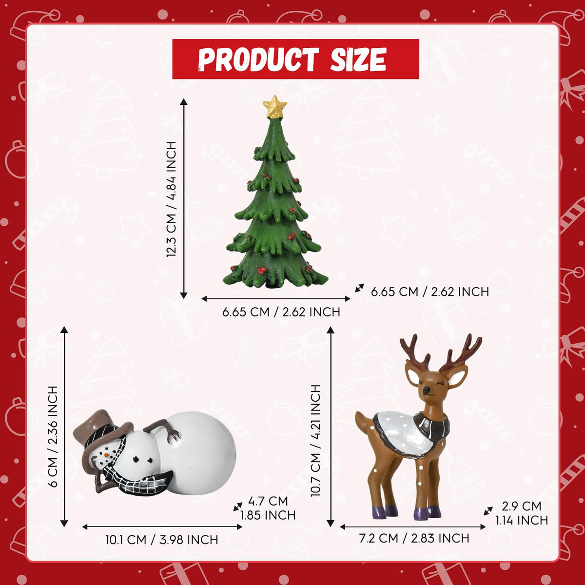 Smile Christmas Indoor Decoration, Set of 3 Small Resin Figurines Snowman Christmas Tree, and Reindeer, Holiday Decor for Mantle Centerpieces and Tabletop