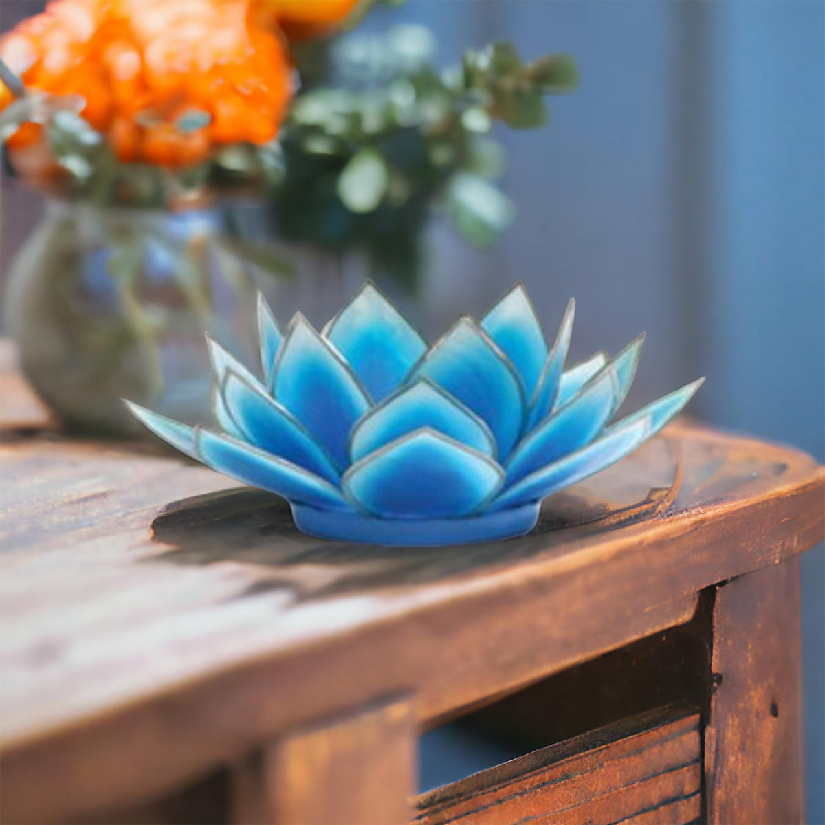 Dahlia Lotus Tealight Holder, Turquoise