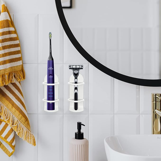 2 Pack Electric Toothbrush Holders Stick on The Wall Electric Metal Tooth