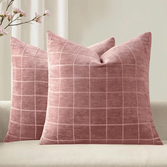 MIULEE Valentines Decorative Chenille Throw Pillow Covers Vintage Plaid Couch