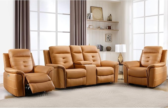 ANJ 3-Piece Faux Leather Power Recliner Sofa Set