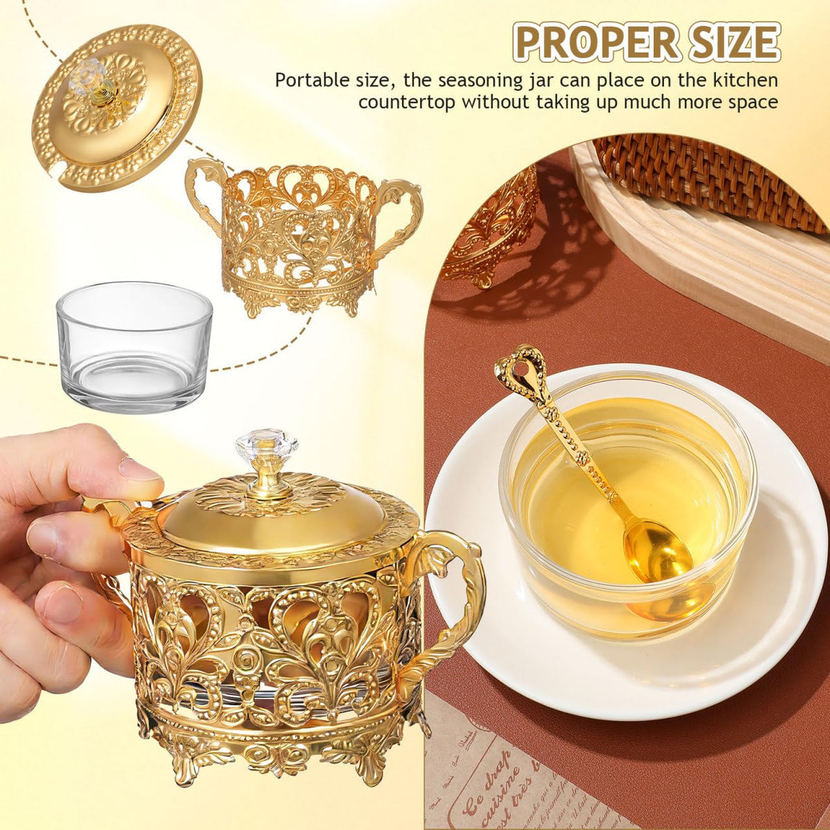 Kichvoe Sugar Bowl Set of 2 with Spoon Condiment Pots for Salt Pepper and Sugar Storage Jars with Lid for Kitchen Countertop Coffee Bar and Seasoning Use