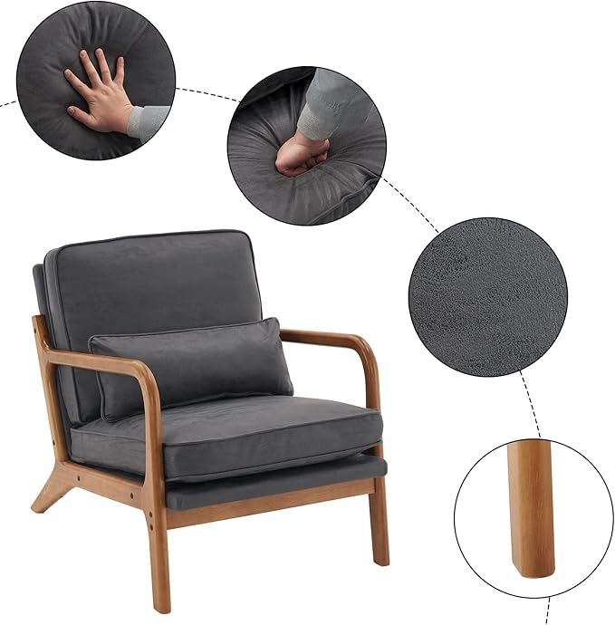 Bonnlo Microfiber Dark Grey Accent Chairs Set of 2, Upholstered Mid Century