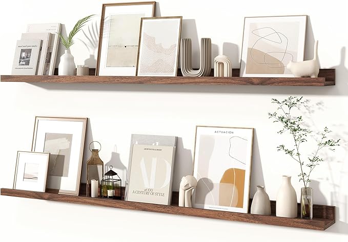 Fun Memories Picture Ledge Shelves Set of 2, 48 Inch Rustic Wall Mounted