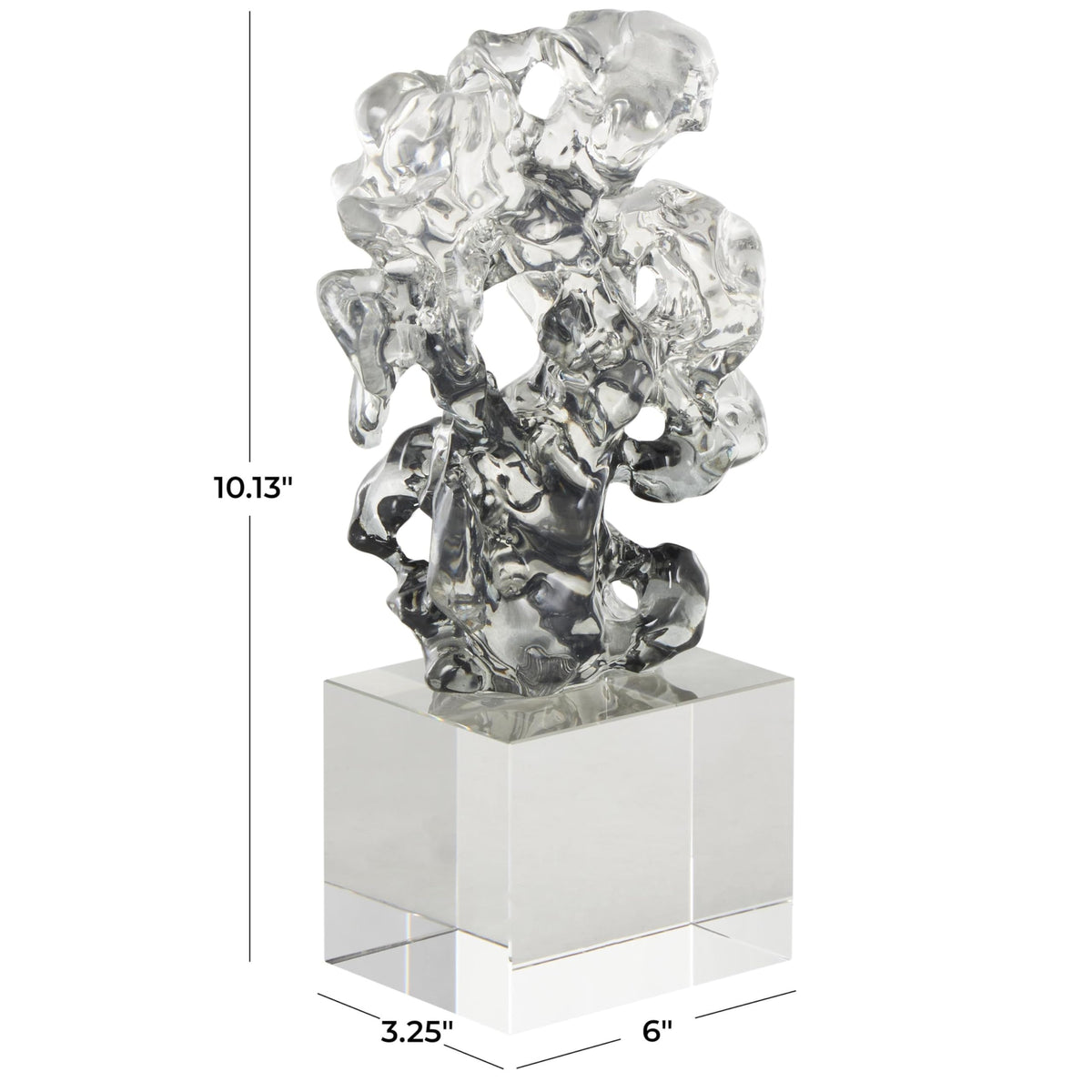 Deco 79 Glass Abstract Decorative Sculpture Freeform Home Decor Statue with Clear Square Base, Accent Figurine 6" x 3" x 10", Clear