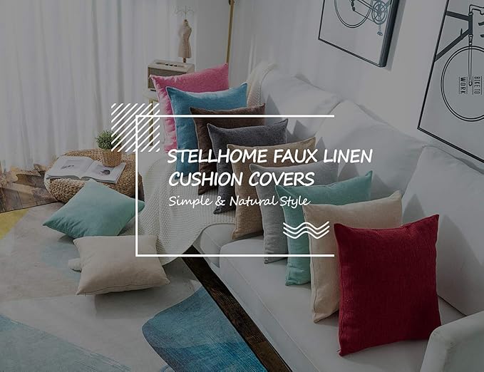 Stellhome Rectangle Linen Throw Pillow Covers Solid Fall Decorative Cushion