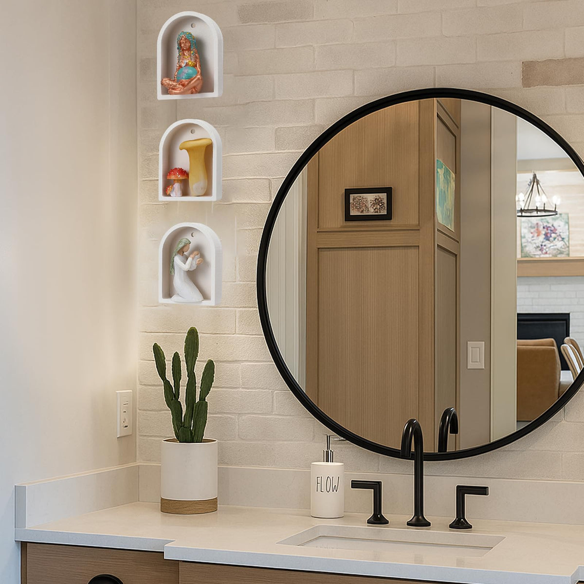 Ripeng 4 Pcs Tiny Arch Shelf 3.5 x 2.5 Inch Mini Floating Wall Shelves Small Wall Shelf Boho Farmhouse and Retro Storage for Bedroom Living Room Kitchen Bathroom Picture Frames Plants
