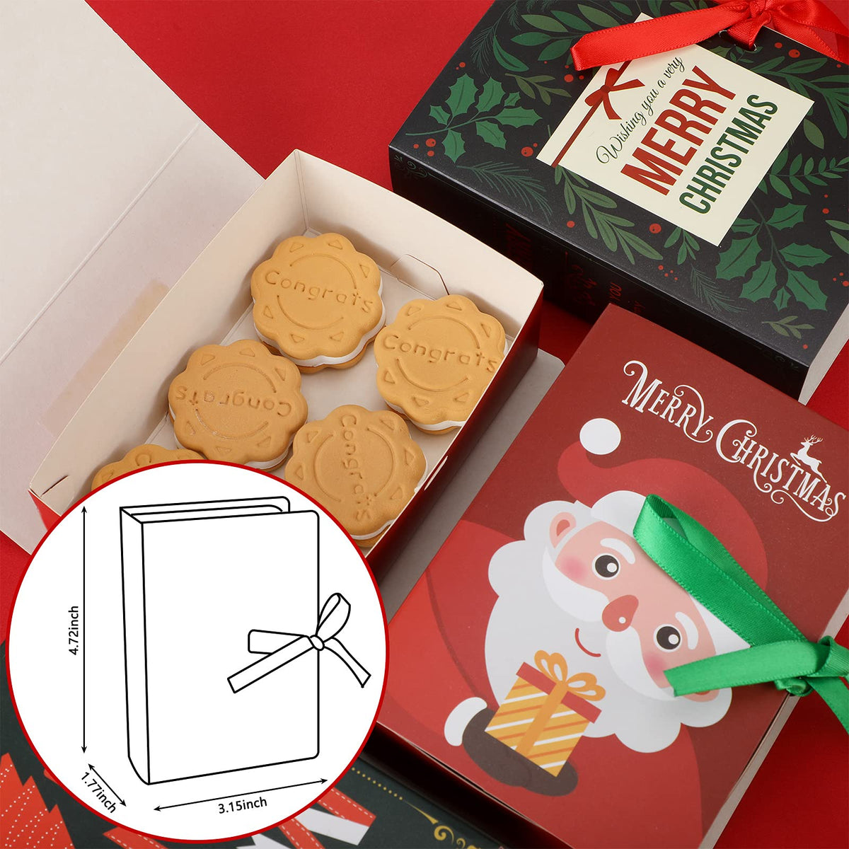 Outus 24 Pcs 3.15 x 1.8 x 4.3 Inch Small Christmas Cookie Tin Mini Xmas Cookie Boxes Trays for Gift Giving Holiday Pastries Box Chocolate Candy Bakery Cakes Goodies Treat Food Container Box Packaging