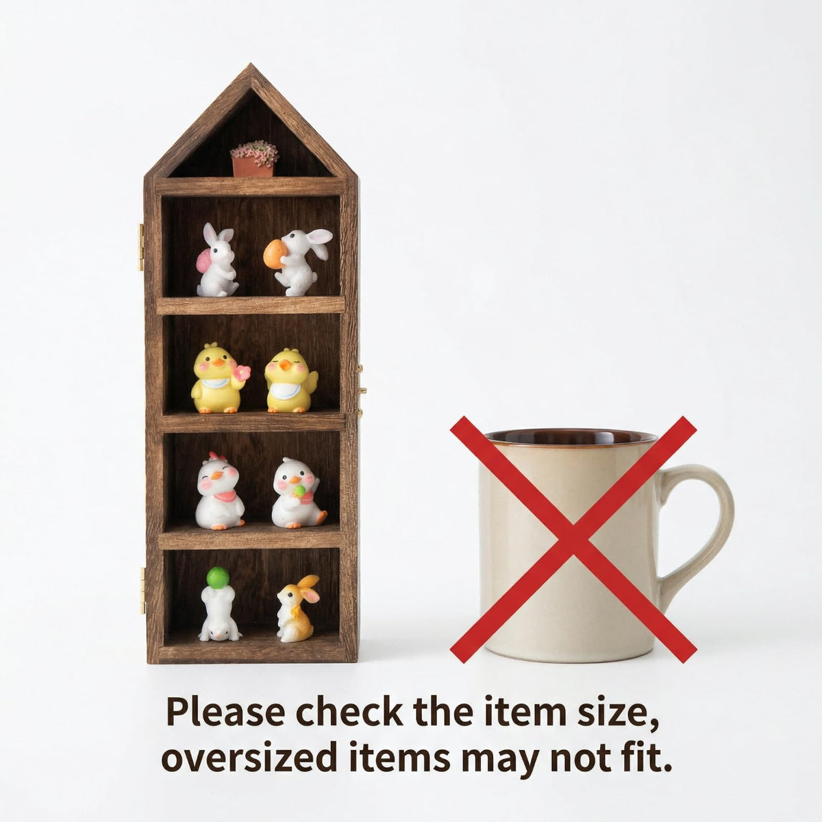 Yuzhrao Trinket Shelf Display with Door (Set of 3), Solid Wood Knick Knack Shelf for Wall, House Shaped Curio Display Case Shadow Box for Miniatures, Crystals, Rocks & Collectibles (Brown)