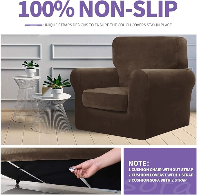 ZNSAYOTX Luxury Velvet Couch Cover 4 Piece Stretch Sofa Covers