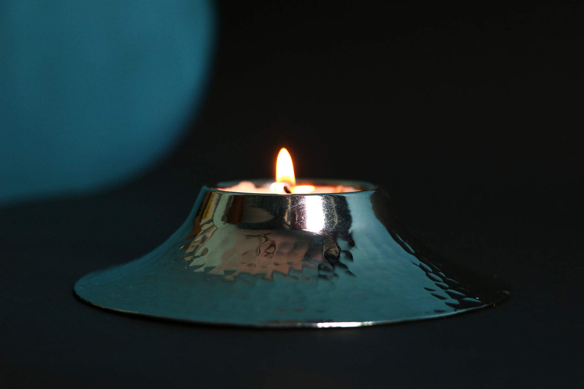 DeKulture Handmade Pure Nickel Votive T-Light Holder & Candle Bowl Diya - 4.5x1.5 inch