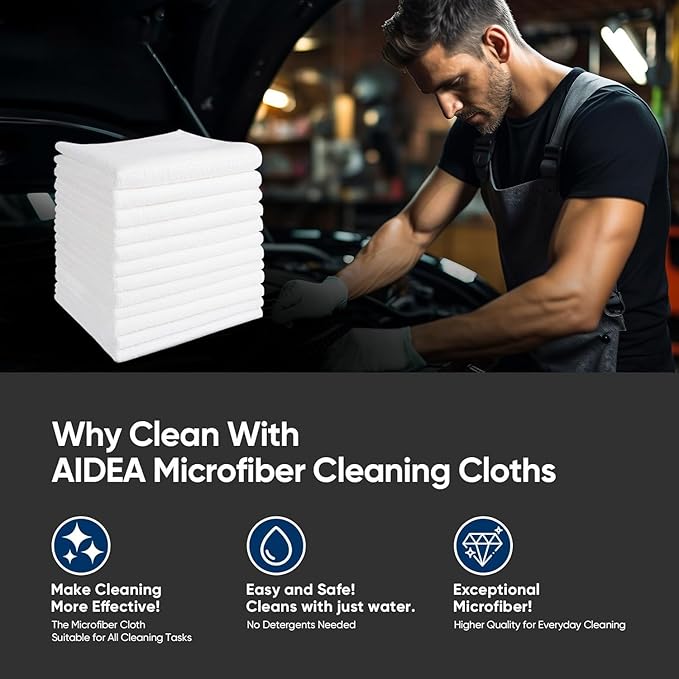 AIDEA Microfiber Cleaning Cloth White-100PK, Absorbent Cleaning Rags,