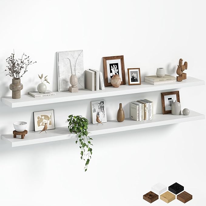 Fun Memories Floating Shelves for Wall, 72 Inch Long Set of 2 Rustic Wood Wall
