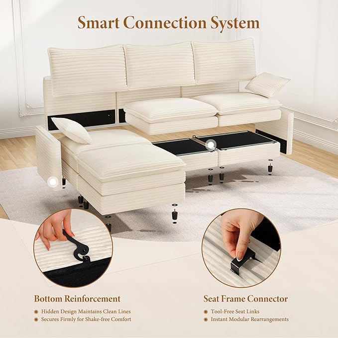 Vesgantti 108" Modular Cloud Couch, Deep Seat Sectional Sofa