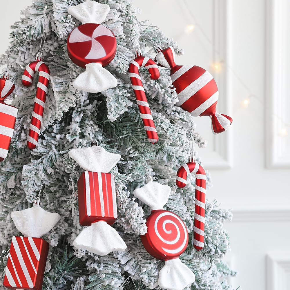 14 Pcs Christmas Candy Ornament Set Christmas Tree Lollipop Candy Crutch Candy Cane Pattern for Xmas Crafts Indoor Outdoor Home Decorations