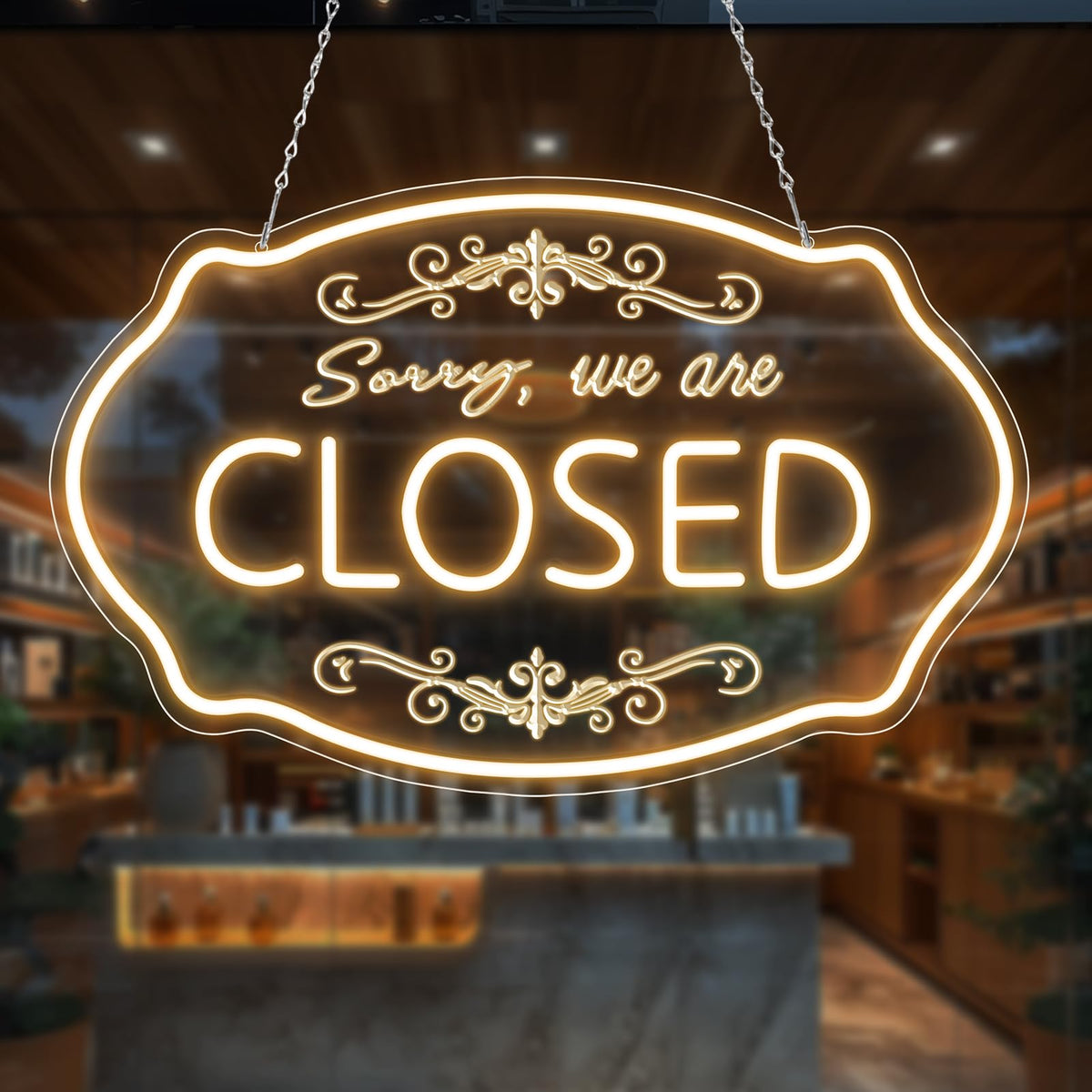 LED Neon Closed Sign for Business, 16.5x10'' Sorry We’re Closed Signs, Warm White Adjustable Brightness Neon Lights for Party, Bar, Salon, Stores, Hotel, Wall Decor, Clubs, office, Hotels