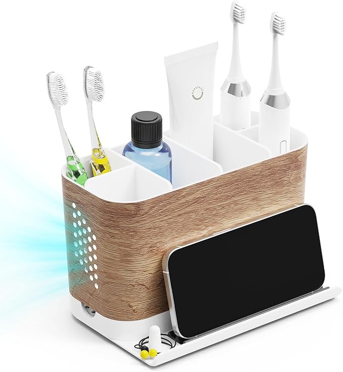 Bathroom Organizers and Storage 6 Slots Wood Grain Electric Toothbrush Holders