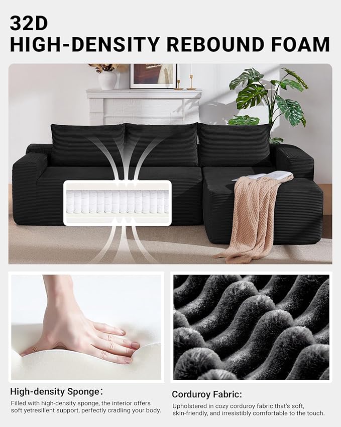 97" Cloud Sectional Couch, Modern Modular Sectional Sofa