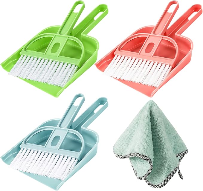 Lamoutor 3 Pack Mini Hand Broom and Dustpan Set Small Dust Pans
