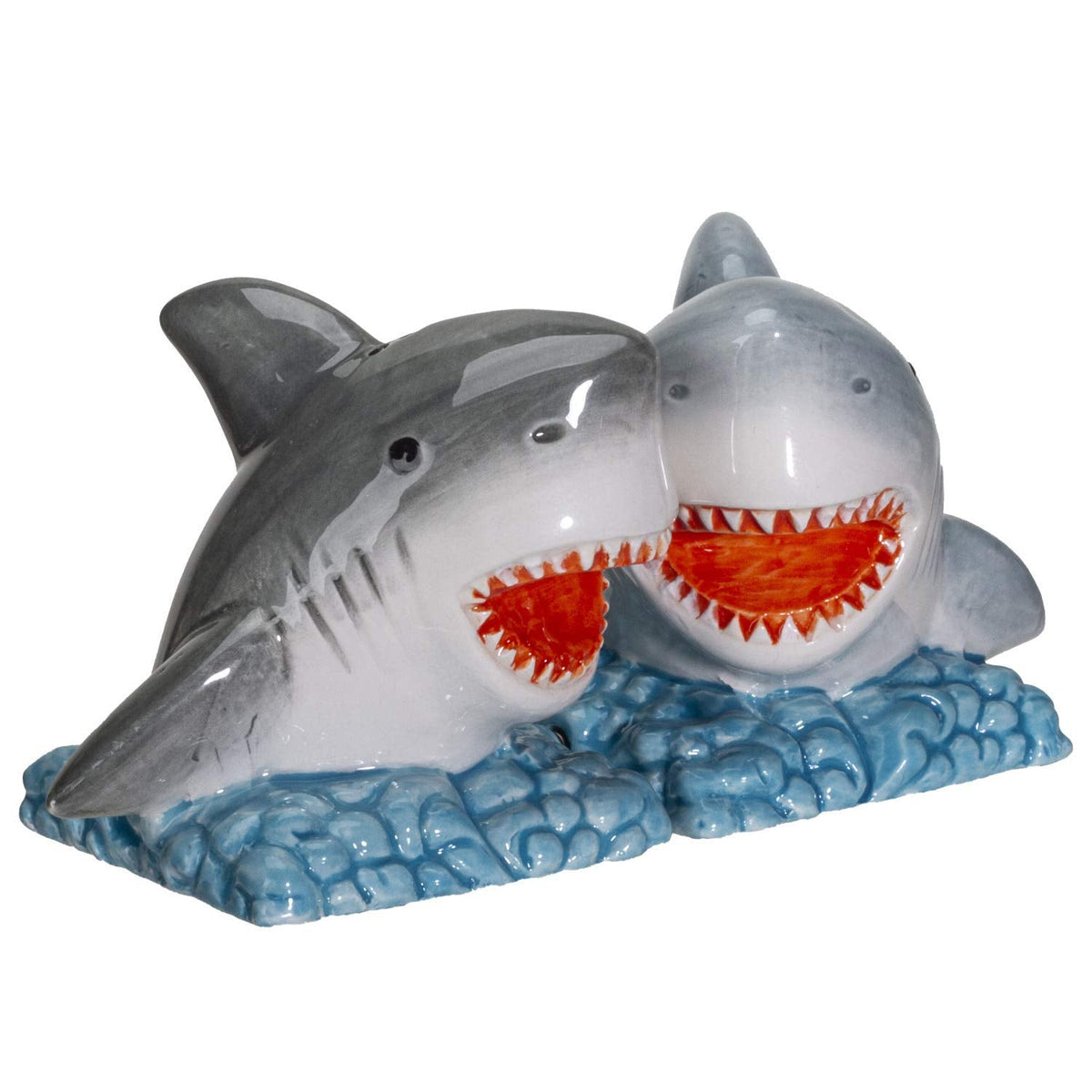 Pacific Giftware Sharks on the Sea Salt and Pepper Shakers Set Ceramic Ocean-Themed Tabletop Seasoning Set Fun Coastal Marine Life Kitchen Decor 2.5"H