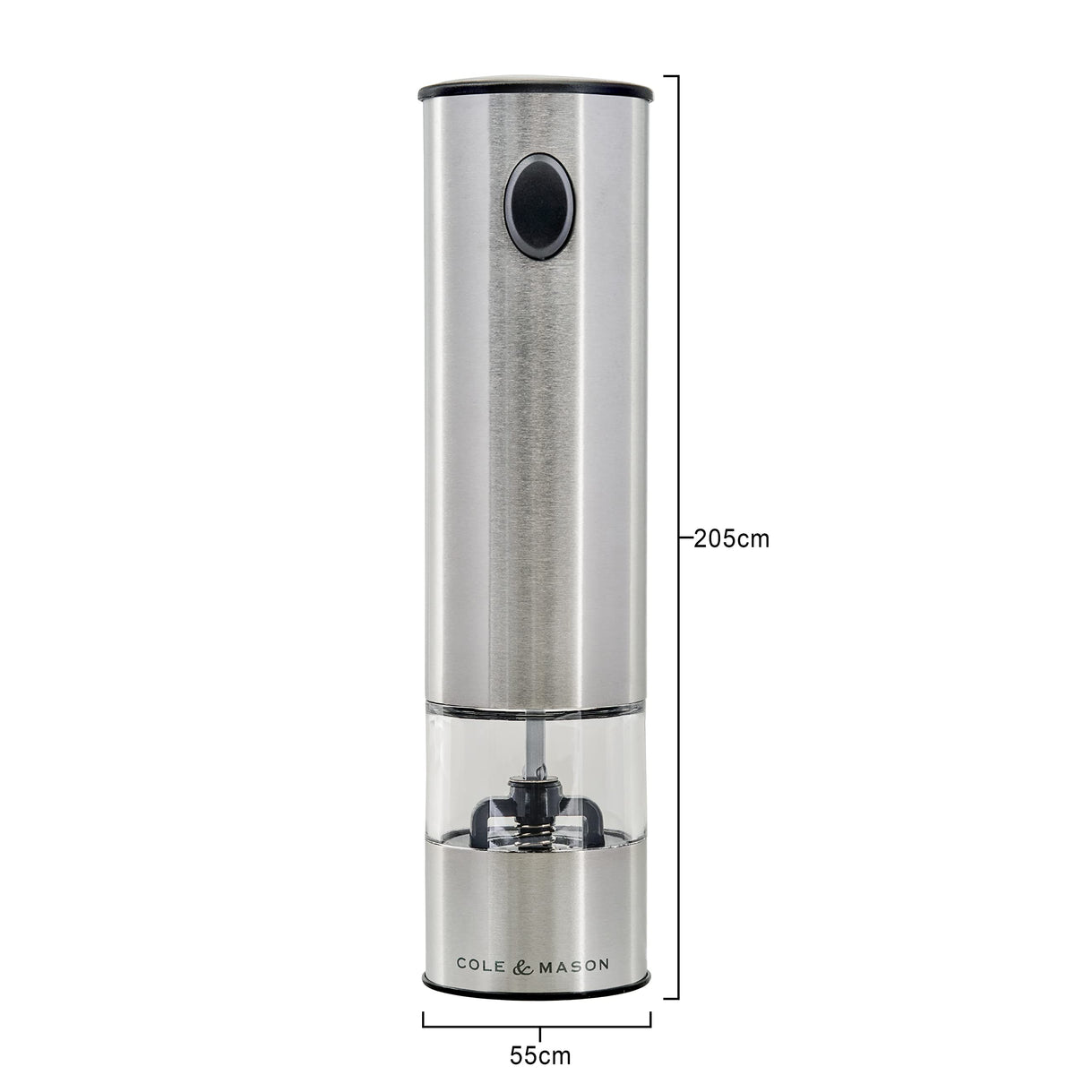 Cole & Mason Battersea Electronic Salt & Pepper Mill - One-Button Salt & Pepper Grinder - Refillable & Adjustable Salt & Pepper Shakers - Kitchen Accessories - Stainless Steel - 1 Pack