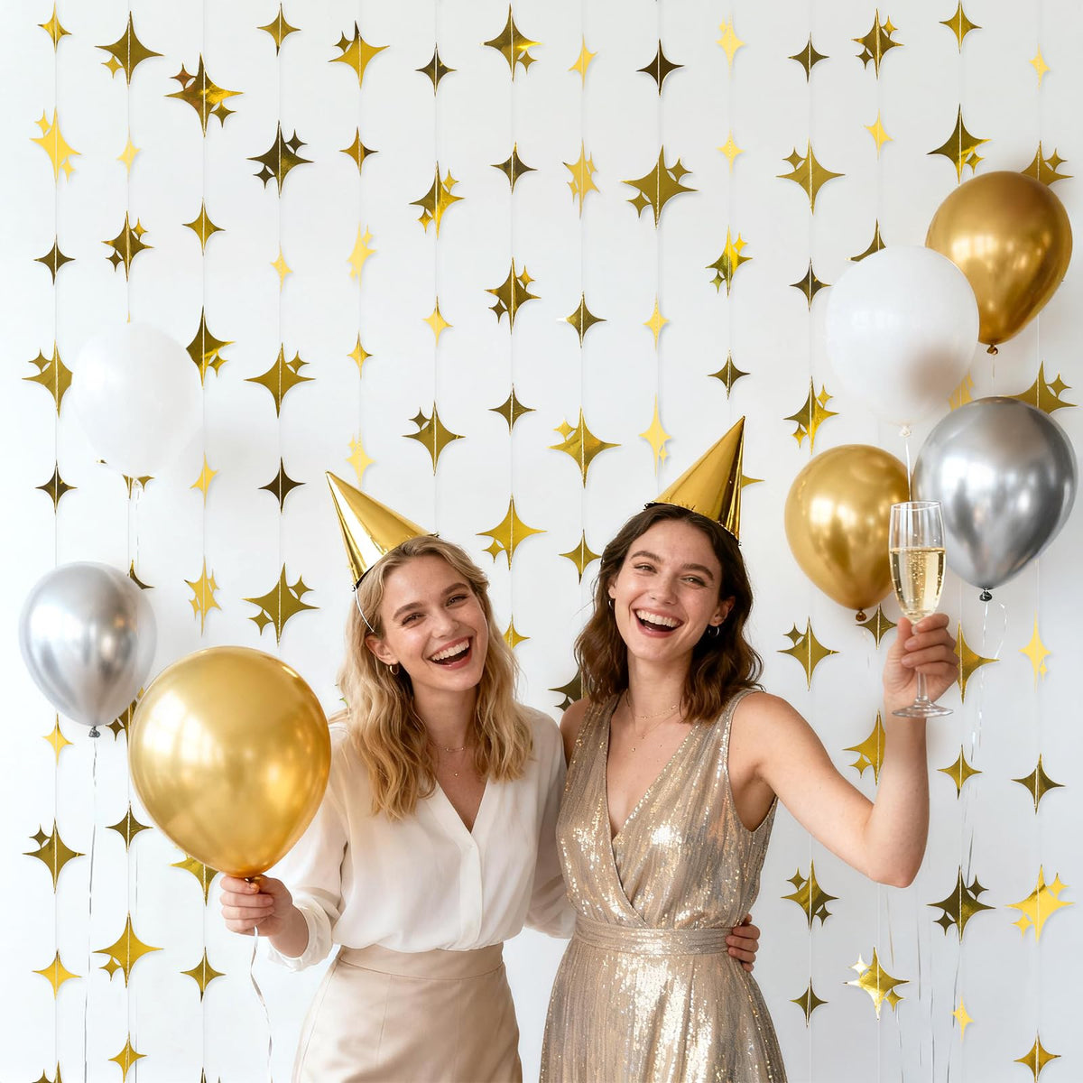 jijAcraft Glitter Gold Four-Angle Star Garland Decorations Hanging Garands Banner Backdrop, Star Party Decoration for Birthday Baby Shower Wedding Kids Room Ramadan EID Graduation Decor (39 Feet)