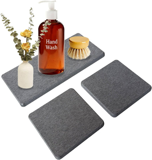 Water Absorbing Stone Tray by Skiennix - Instant Dry Diatomite Sink Coasters | 3PCS Kitchen Sponge Holder