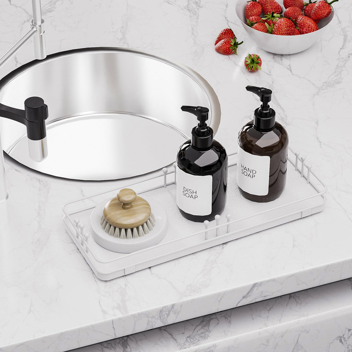 Pursura Bathroom Vanity Tray for Countertop Toiletries Perfume Makeup Soap Dispenser Toilet Tank, Kitchen Tray for Salt Spice, Decor Tray for Candle Nightstand Coffee 11.3”x 4.4” White