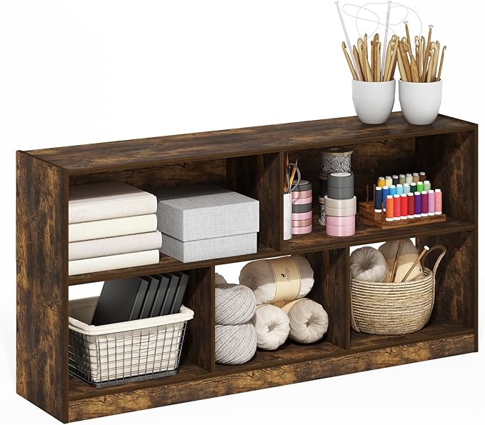 Furinno DALY Book Shelf, 5-Cube Bookshelf, Horizontal Cube Storage Organizer