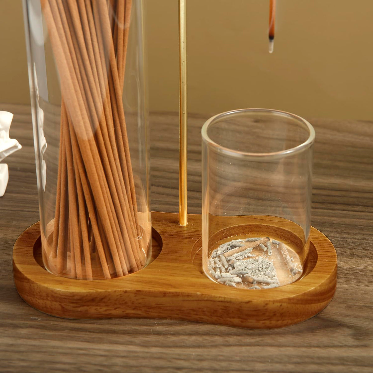 2 in 1 Incense Holder for Sticks, Anti-Ash Flying Incense Burne with Glass Ash Catcher and Incense Sticks Organizer for Meditation Yoga Spa Home Decor (Dark Base)