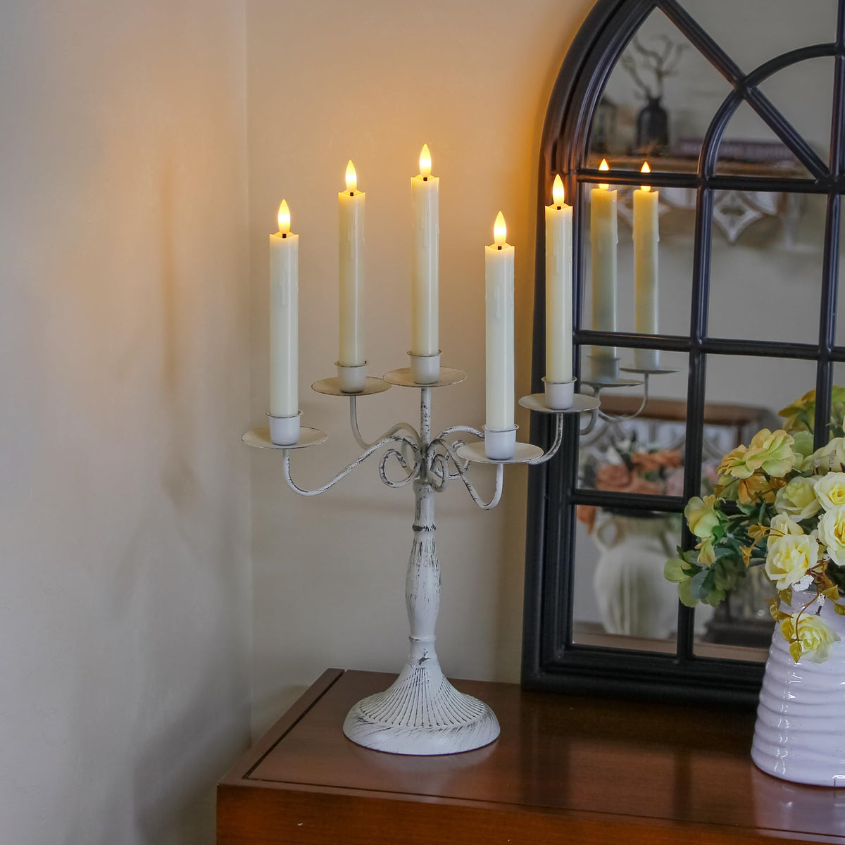 Mavandes Flameless Flickering Taper Candles Two Remote, 7.5 Inch Ivory Battery Operated LED Window Candles Timer,Set of 6 Plastic 3D-Wick Dripping-Wax Effect Flameless Candlesticks(0.86”Dia,Warm Fire)
