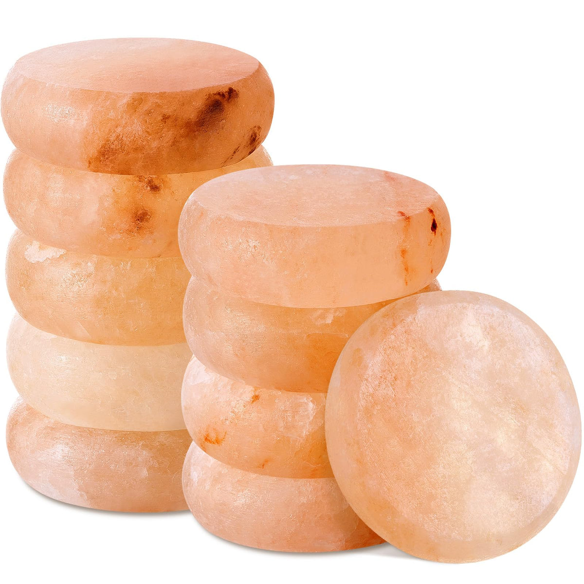Swiffen 10 Pack Himalayan Salt Massage Stones, Fathers Day Dad Gifts, Flat Oval Pink Crystal Spa Stones for Relaxation, Self Care, Cold Stone for Massage, Deodorant and Salt and Sugar Scrubs