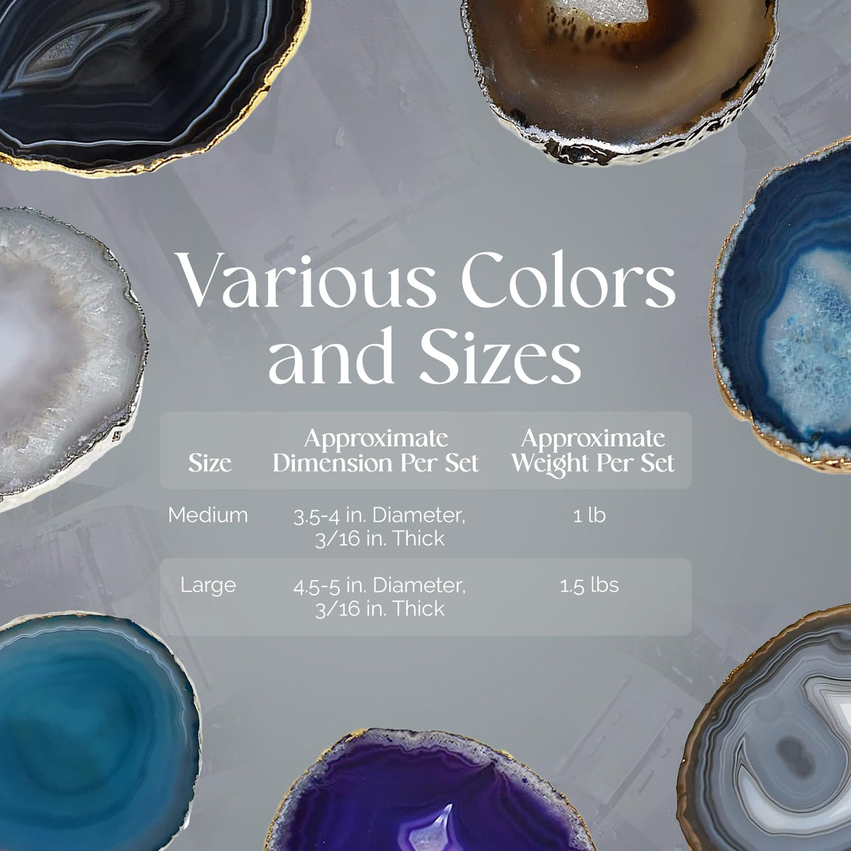 Nature's Decorations Natural Agate Stone Coasters with Real Silver Edge - Set of 4 Polished Geode Drink Mats for Dining & Coffee Table & Kitchen Decor No Dye 3.5-4" Diameter