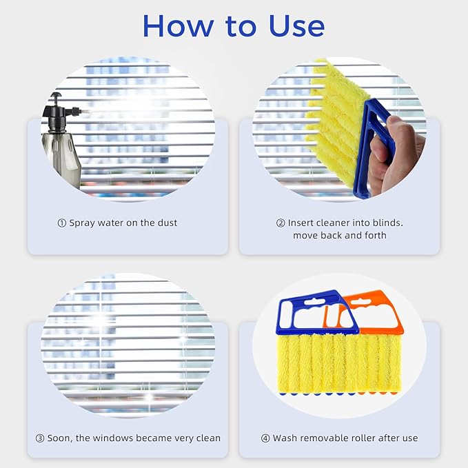 4Pcs Window Venetian Blind Cleaner Duster Tool, Washable 7 Fingers Dusting