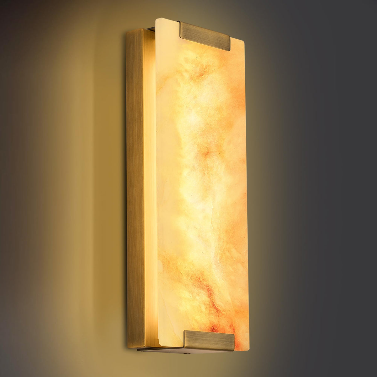 ylinksee 14.2 in Brass Alabaster Wall Sconces, Natural Marble Wall Sconces Indoor Alabaster Sconces for Living Room, LED Modern Alabaster Sconces Wall Lighting for Dining Room,Bedroom,Stairs