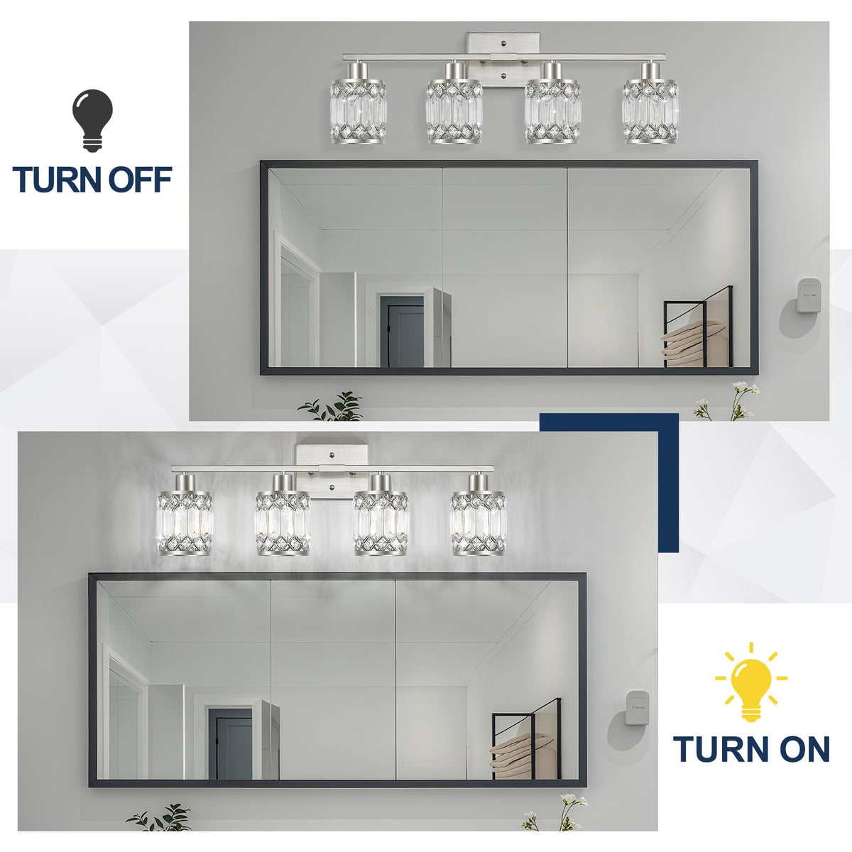 JZEKVN Crystal Modern Bathroom Light Fixtures, 4-Light Brushed Nickel Bathroom Vanity Wall Light, Vanity Lights for Mirror, Restroom, Bedroom (E26 Socket, Bulbs Not Included)